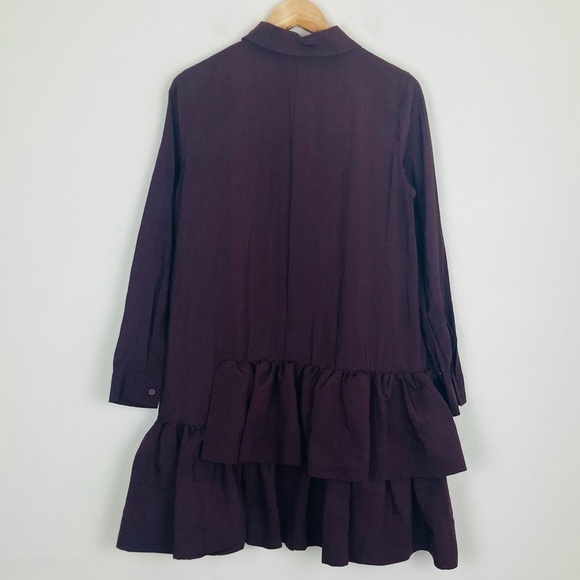 COS frilled shirt dress in deep plum color. Long sleeve button front ruffle. 10 - Picture 8 of 9